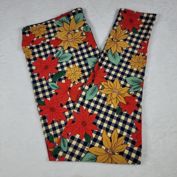 LuLaRoe Pants - NWOT LuLaRoe Christmas Holiday Poinsettia Leggings size TC2
